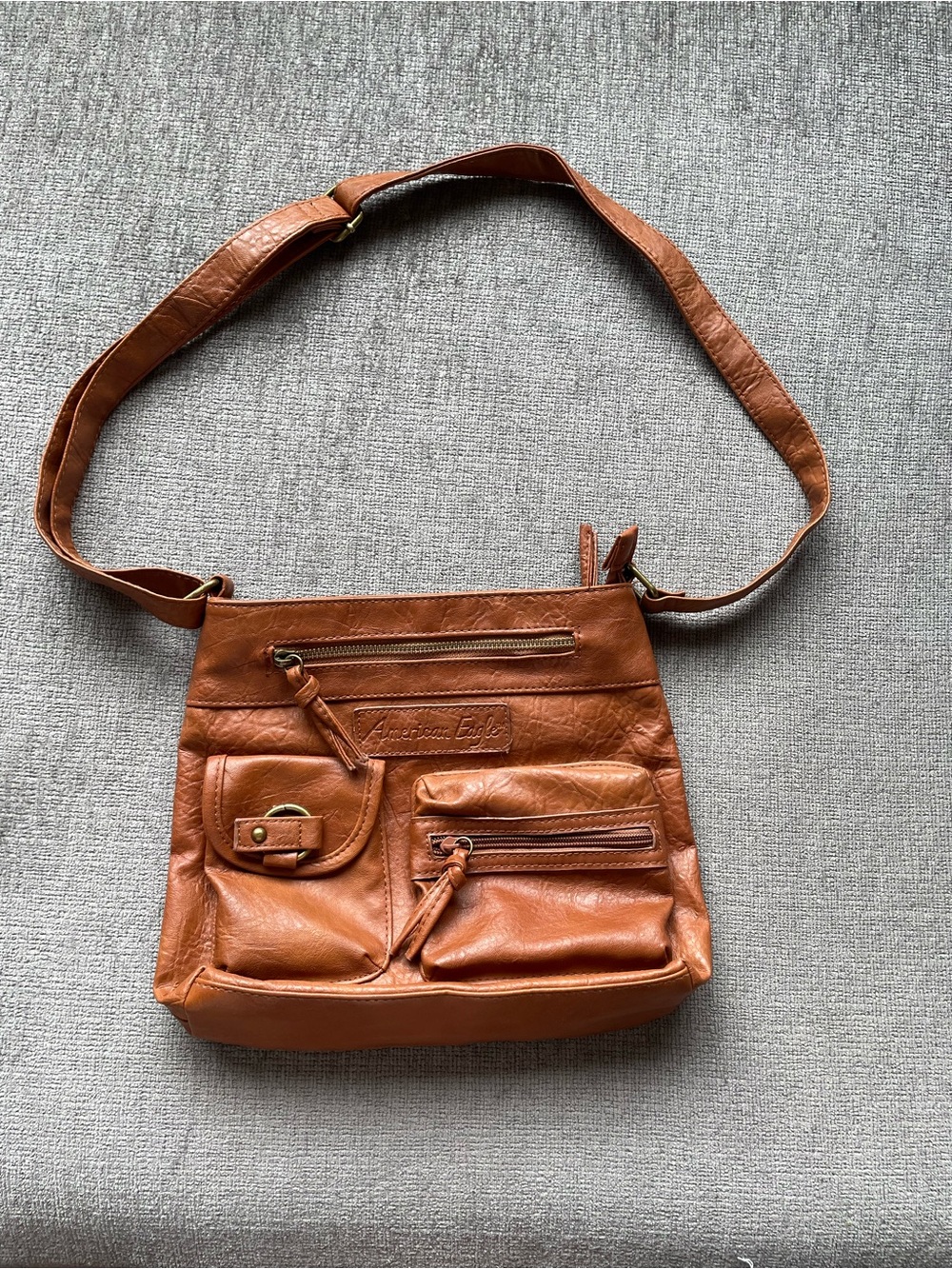 American Eagle Outfitters Tan Leather Multi-Pocket Crossbody Bag